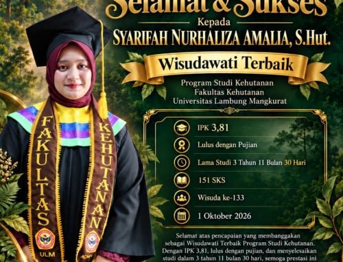 Selamat dan Sukses kepada Syarifah Nurhaliza Amalia, S.Hut. Wisuda Terbaik Prodi Kehutanan Fahutan ULM